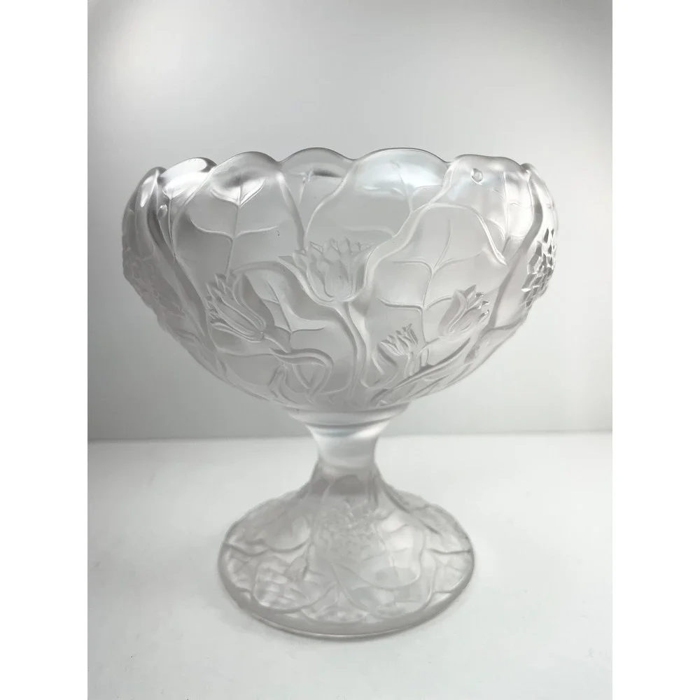 Vintage Fenton Glass Crystal Velvet Satin Water Lily LRG Punchbowl